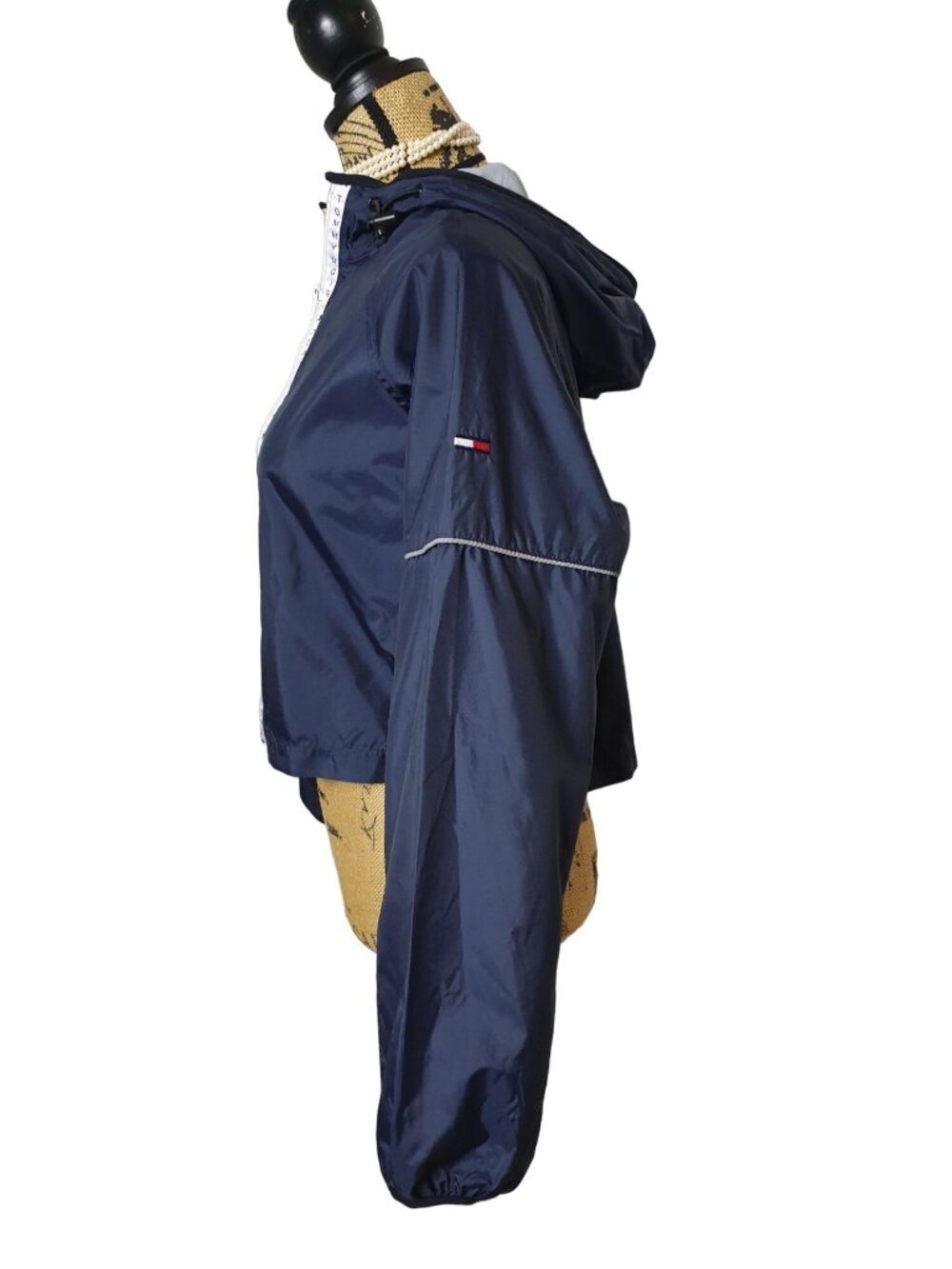 Tommy Hilfiger Womens S Cropped Windbreaker Jacket Navy Hooded Sporty Preppy - Picture 3 of 8